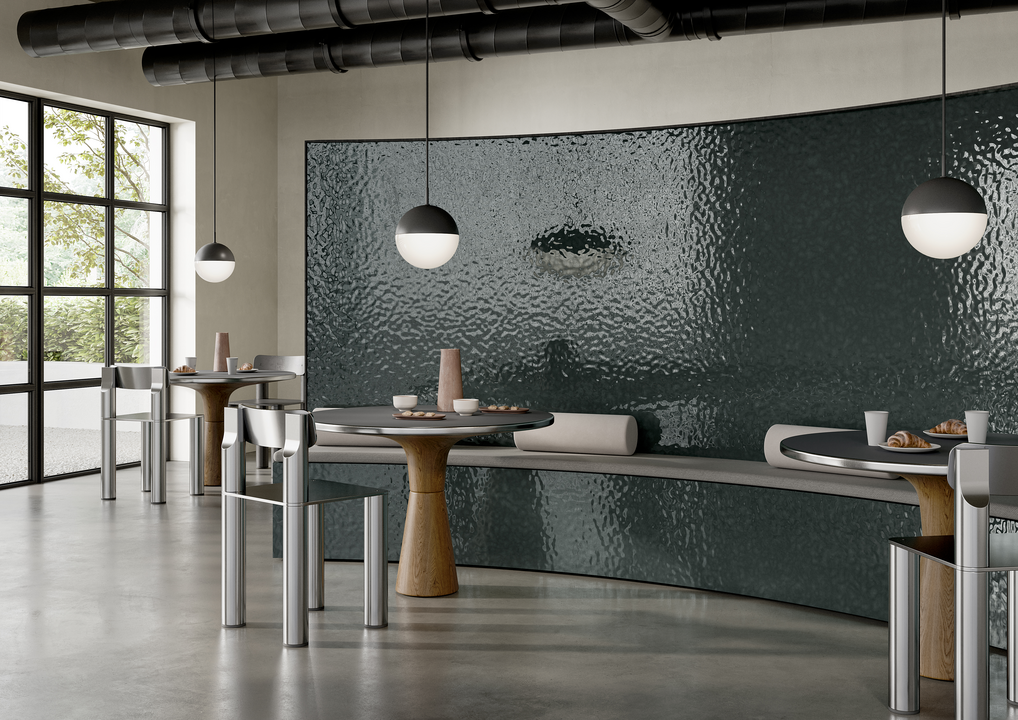 A cafe table with a greenish gray background