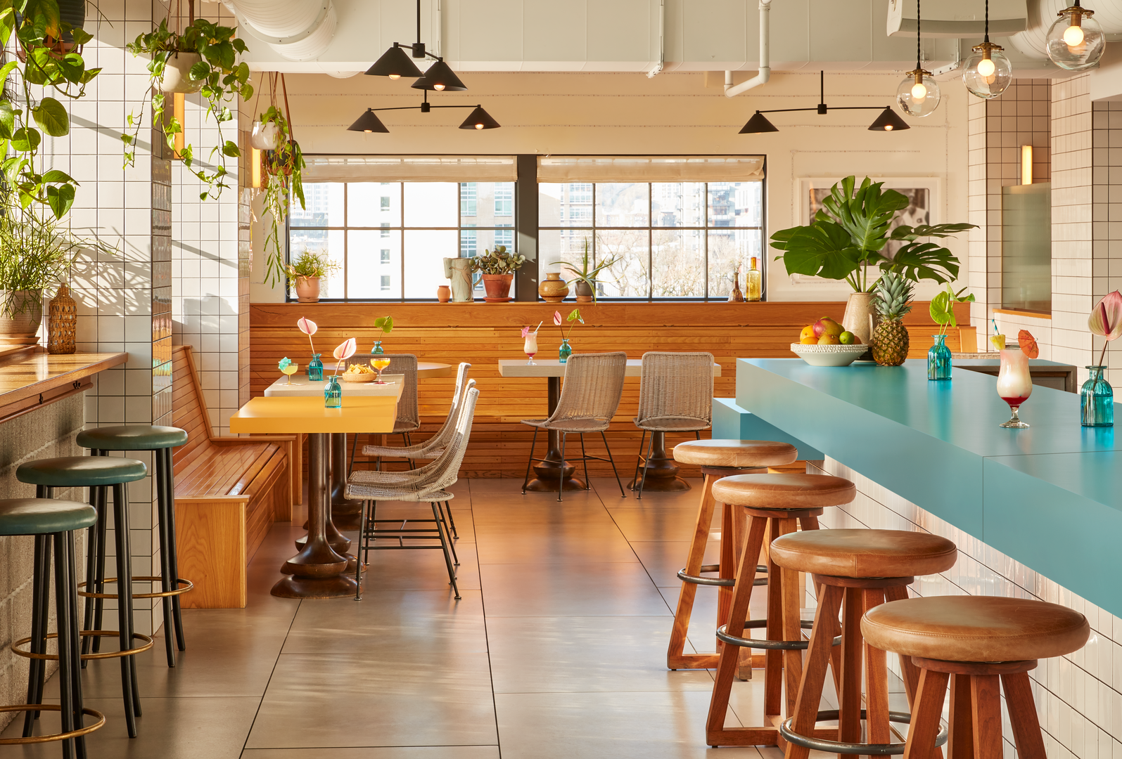 Restaurant setting with tables and chairs
